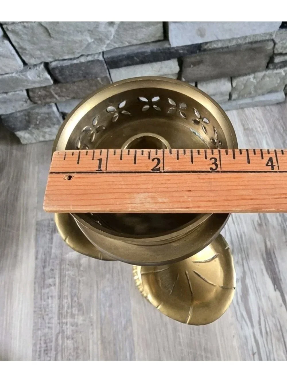 Ornate Heavy Tall Brass Candlestick Taper Candle Holder Leaves Lilly Pad 17